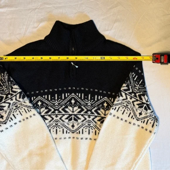 (M) JEANNE PIERRE BLACK & off/WHITE GEOMETRIC DESIGN 1/4 ZIP MOCK TURTLENECK - Picture 6 of 12